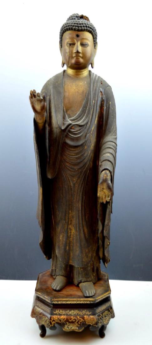 Early Japanese Standing Amida Wood Buddha (1 of 8)