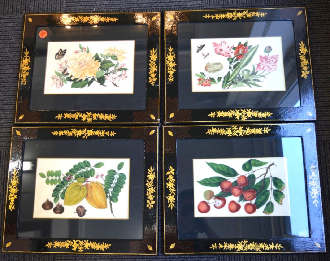 Two Pairs 19th C Chinese Paintings Lacquer Frames (1 of 6)