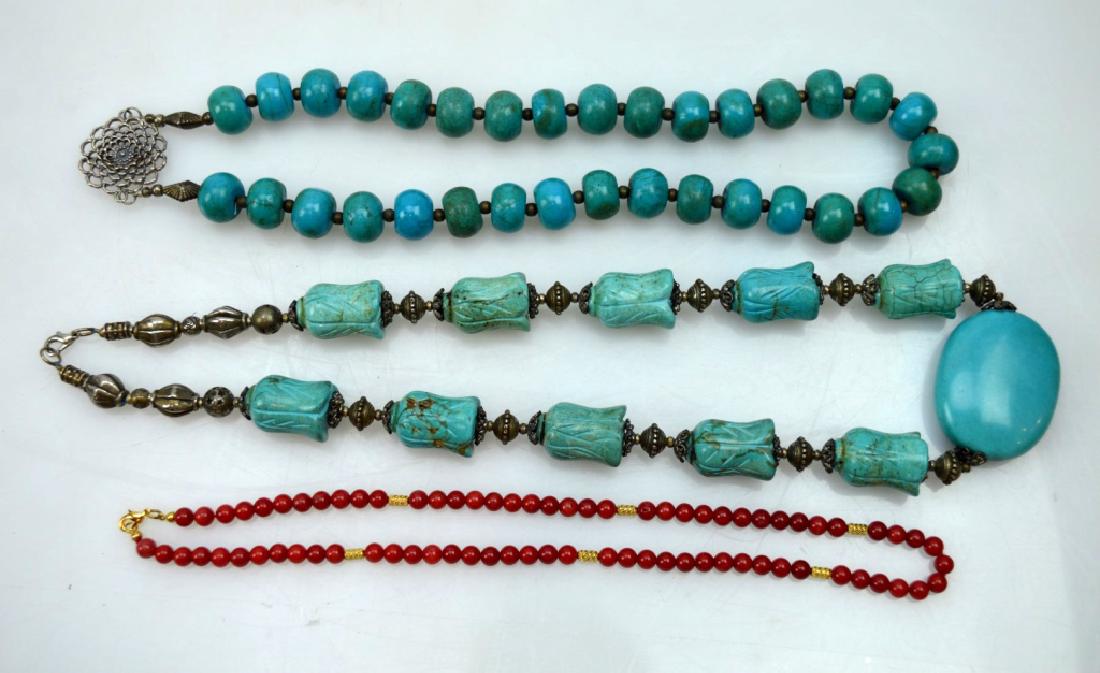 3 - Turquoise or Dark Red Coral Bead Necklaces (1 of 9)