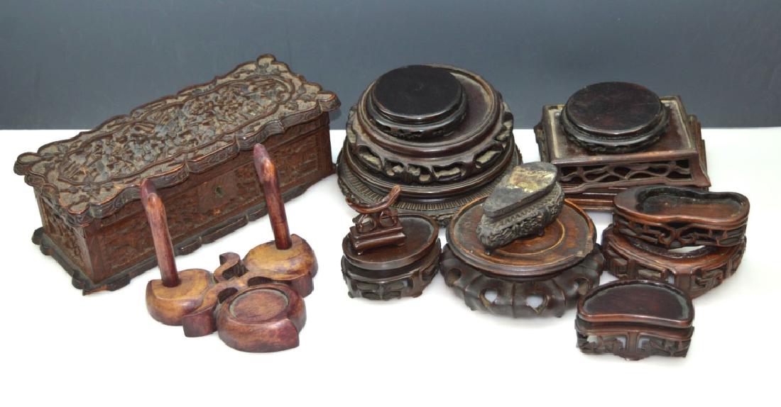 15 Pieces Chinese Carved Hardwood; Stands & Box (1 of 8)