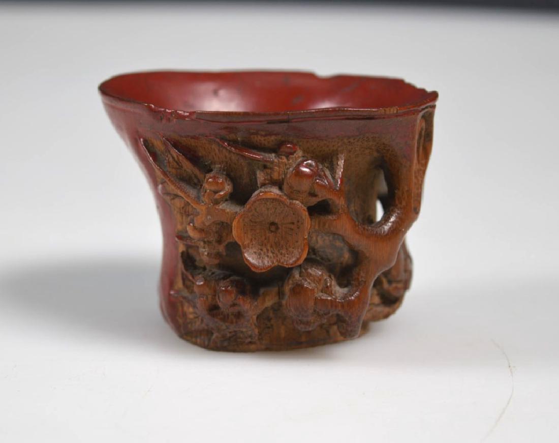 18th/19th C Chinese Carved & Lacquered Bamboo Cup (1 of 6)