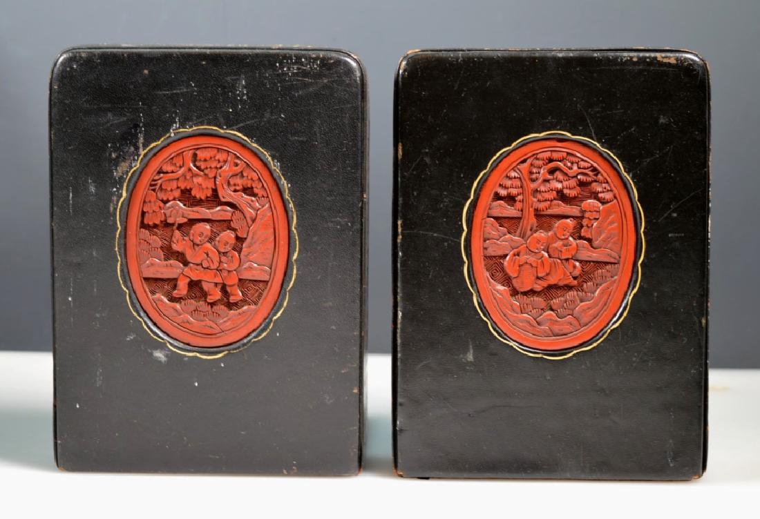 Two Chinese Carved Red Cinnabar Lacquer Plaques (1 of 5)