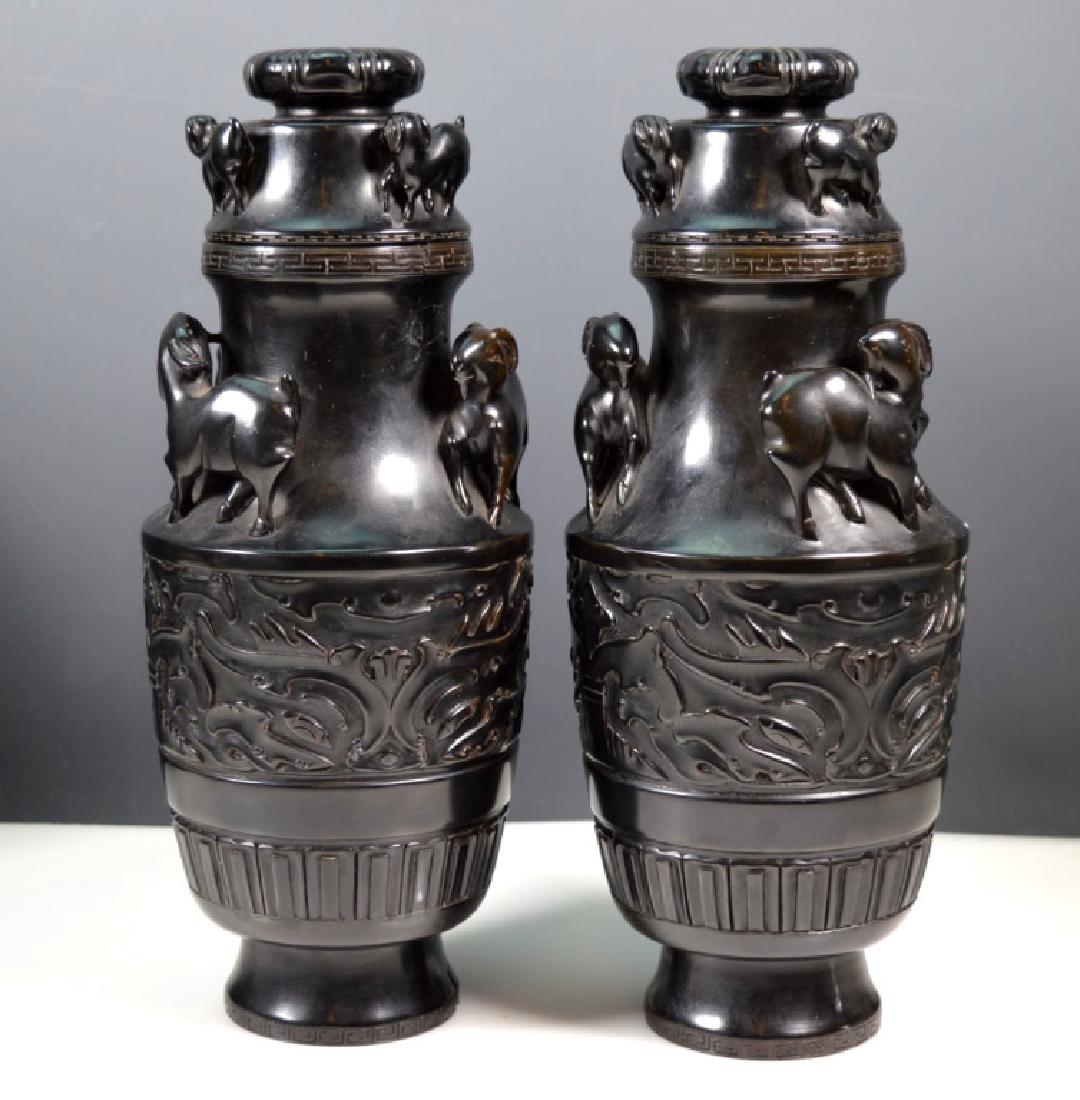 Pr Lg Chinese Carved Cherry Amber Covered Urns (1 of 9)