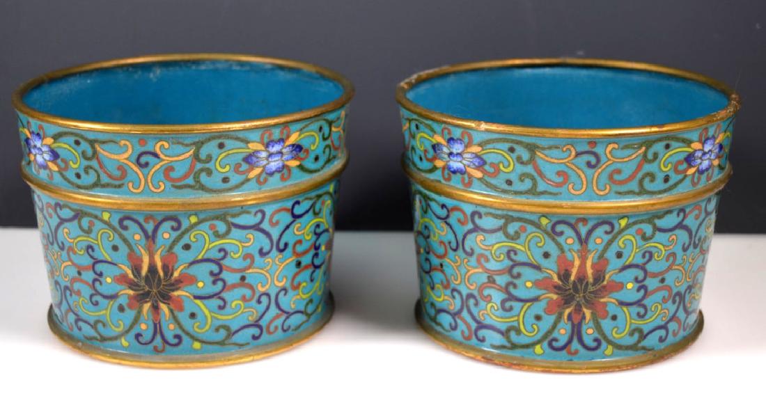 Pr Chinese Turquoise Ground Cloisonne Planters (1 of 6)
