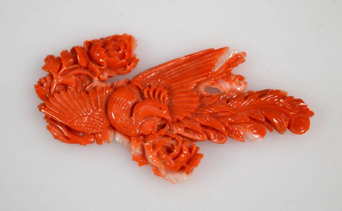 Chinese Carved Coral Phoenix with Flat Back; 10G (1 of 4)