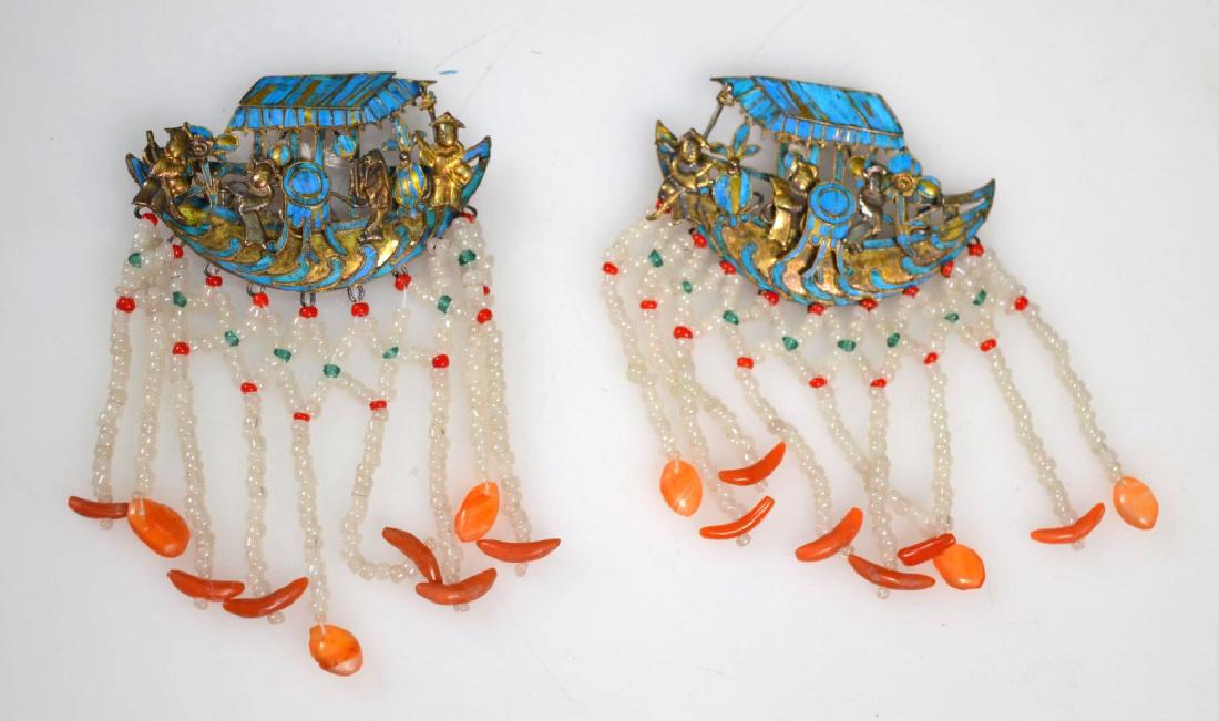 Pr Chinese Qing Feathered Silver-gilt Boats (1 of 5)