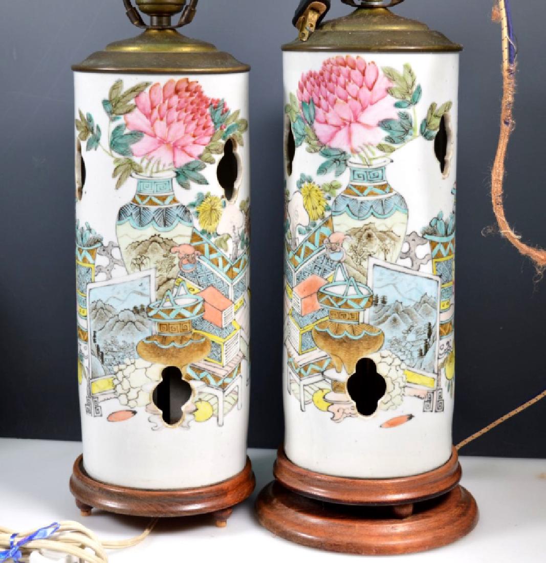 Pr Lg Chinese 19th C Enameled Porcelain Hat Stands (1 of 6)