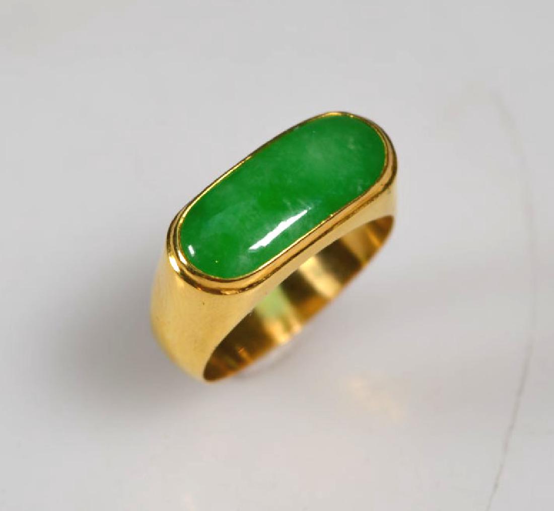 Chinese Green Natural Jadeite in 18K Saddle Ring (1 of 4)