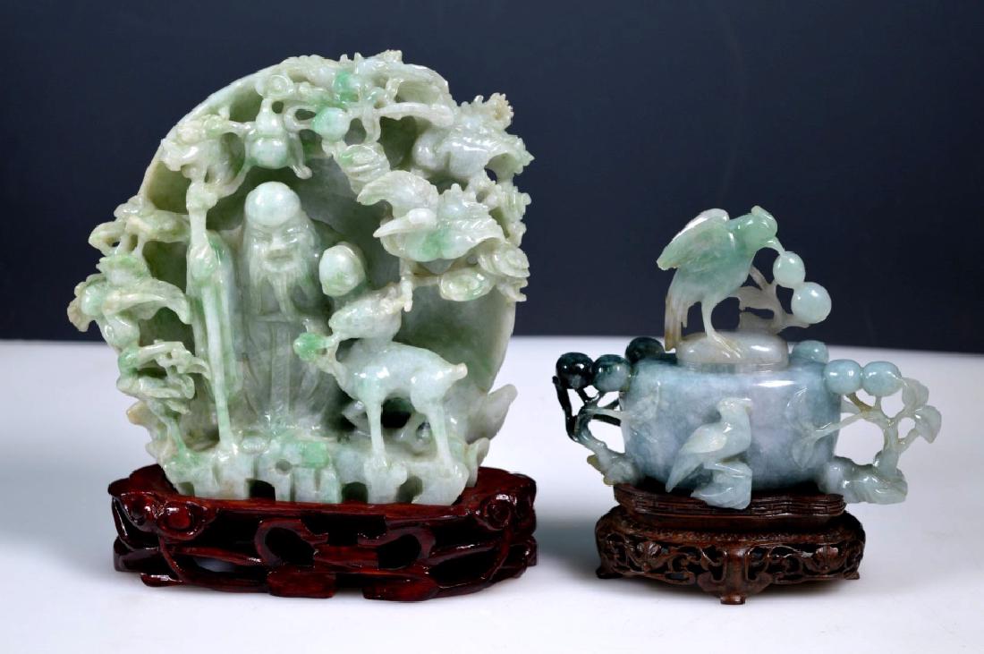 2 Chinese Jadeite Carvings on Hardwood Bases (1 of 8)
