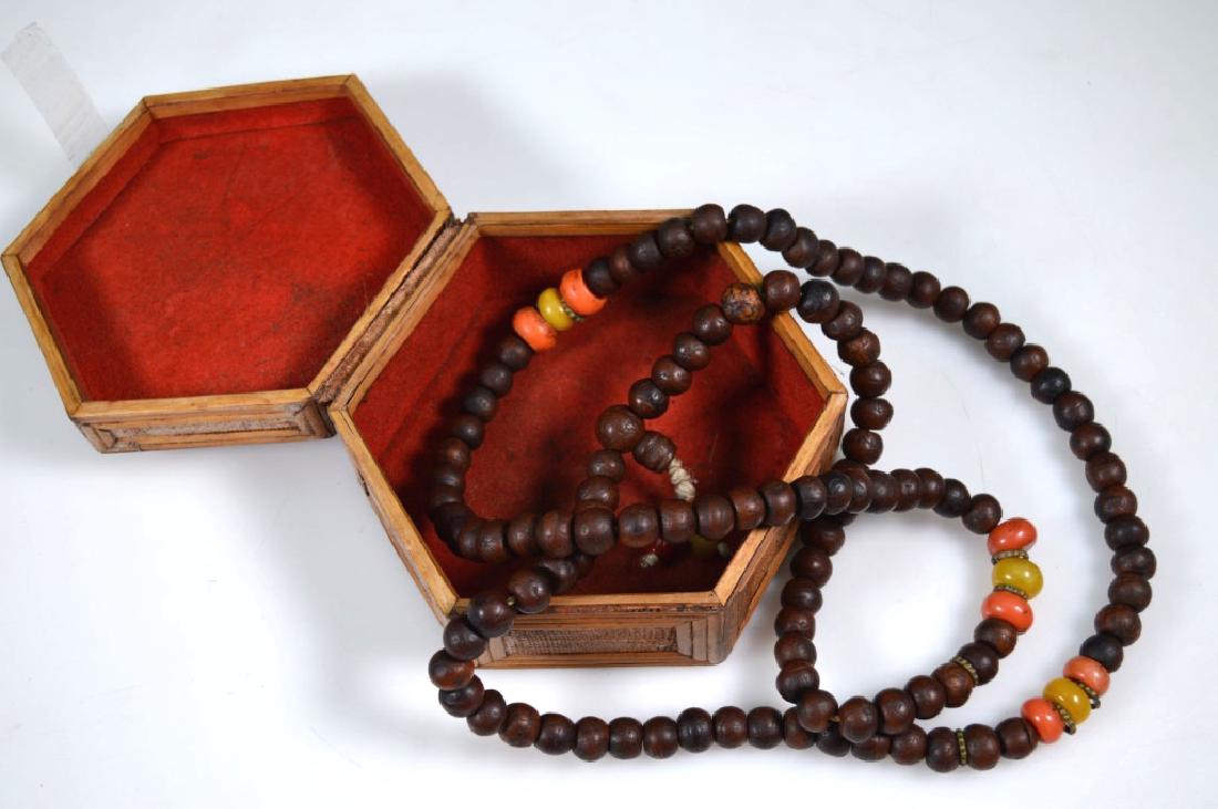 Chinese Nut-bead Rosary with Coral in Bamboo Box (1 of 6)