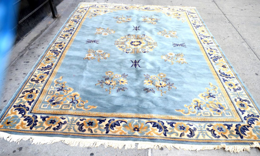 Chinese Wool Carpet in Camel Color & Pale Blue (1 of 8)