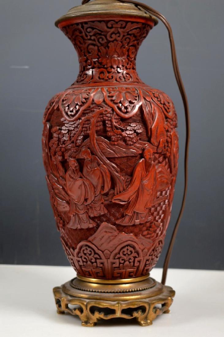 19th C Chinese Carved Cinnabar Red Lacquer Vase
