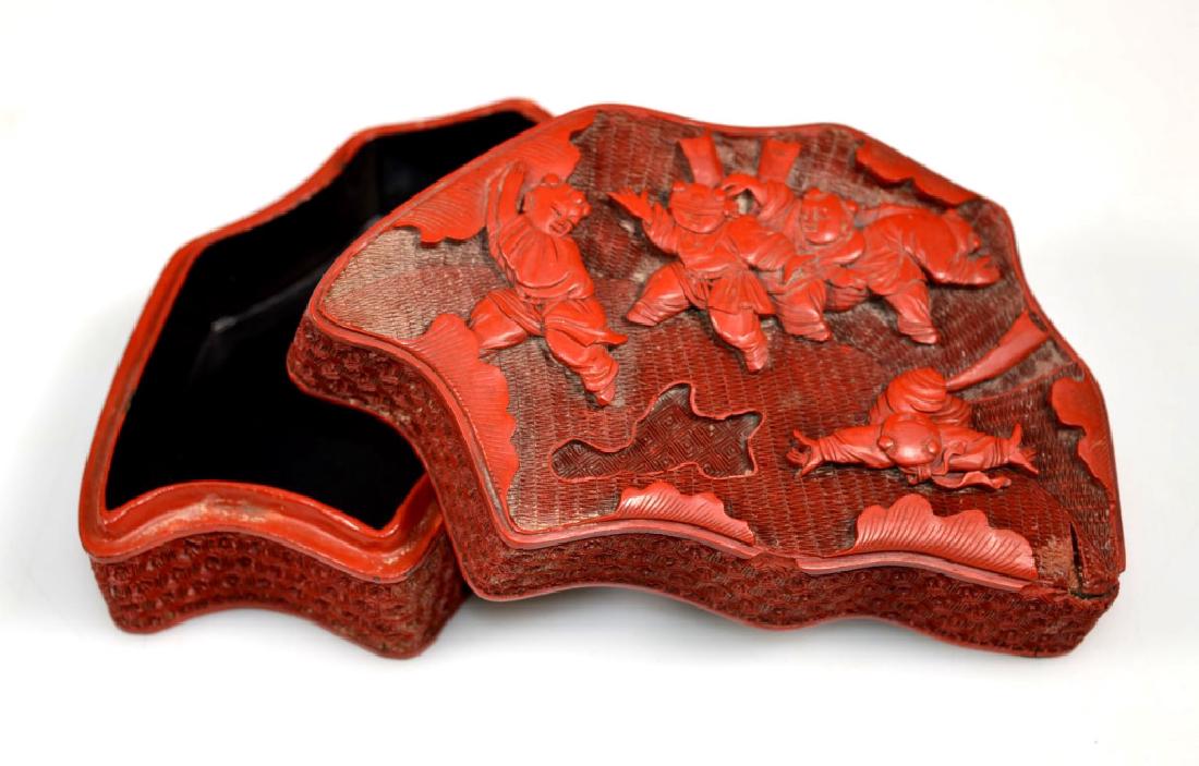 Fine 18/19th C Chinese Red Cinnabar Lacquer Box (1 of 9)