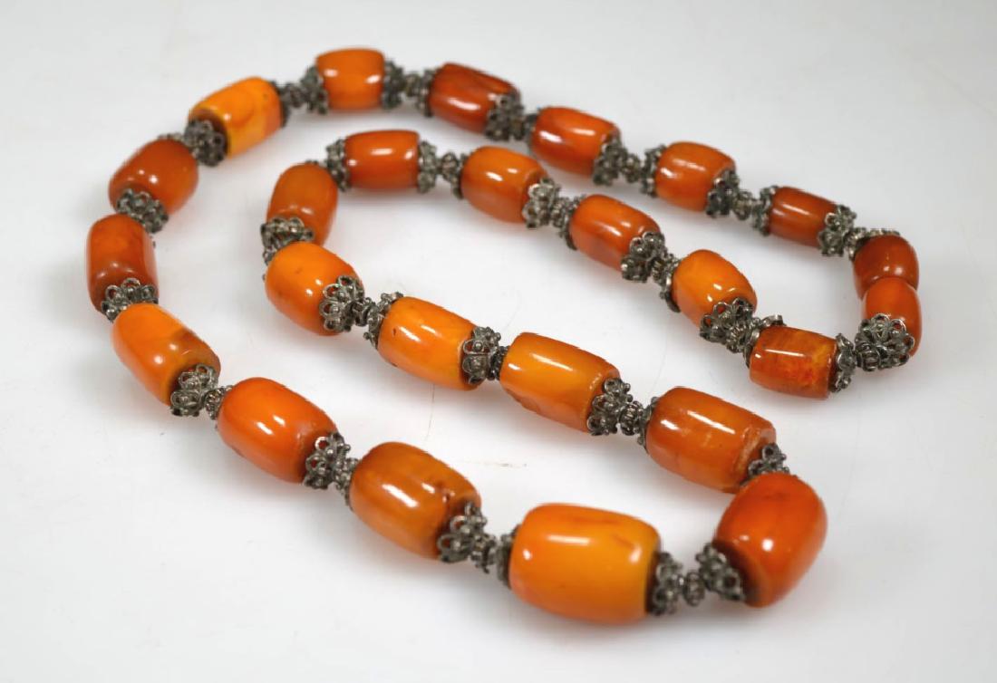Chinese Amber & Silver Bead Necklace; 128G (1 of 6)