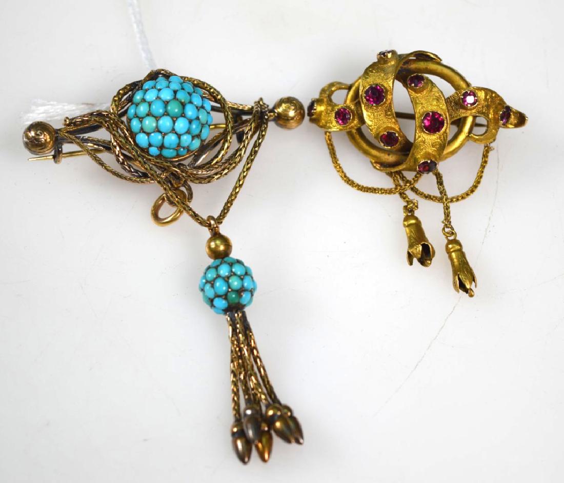 2Victorian Old Gold Pin, Turquoise Tassel Pin (1 of 7)