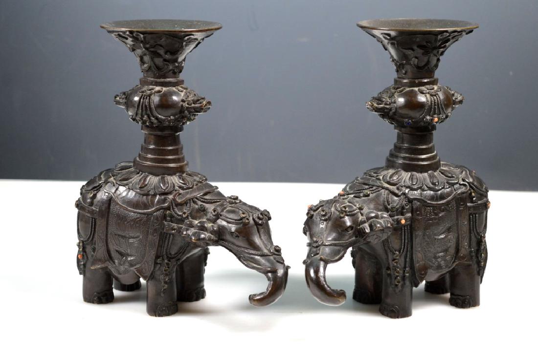 Pr Chinese Jeweled Bronze Elephants with Urns (1 of 7)