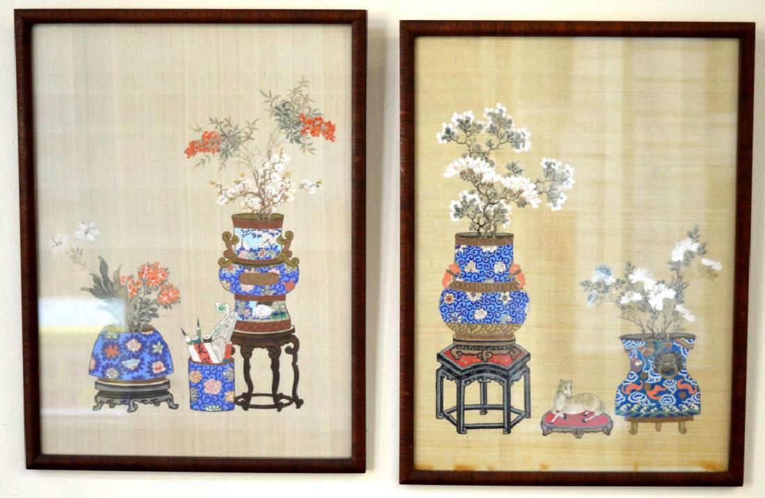 2 - Chinese Painting on Silk of Flowers in Vases (1 of 5)