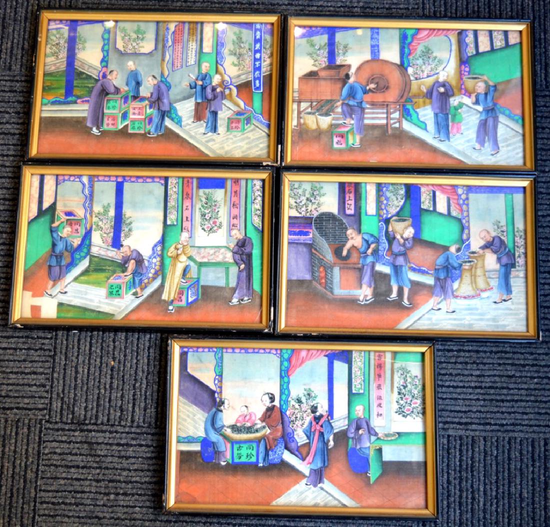 5 - 19th C Chinese Gouache Paintings of Tea Work (1 of 6)