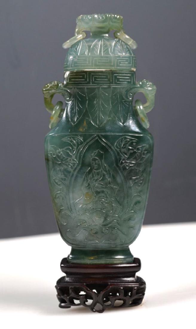 Chinese Translucent Green Hardstone Urn & Cover (1 of 8)