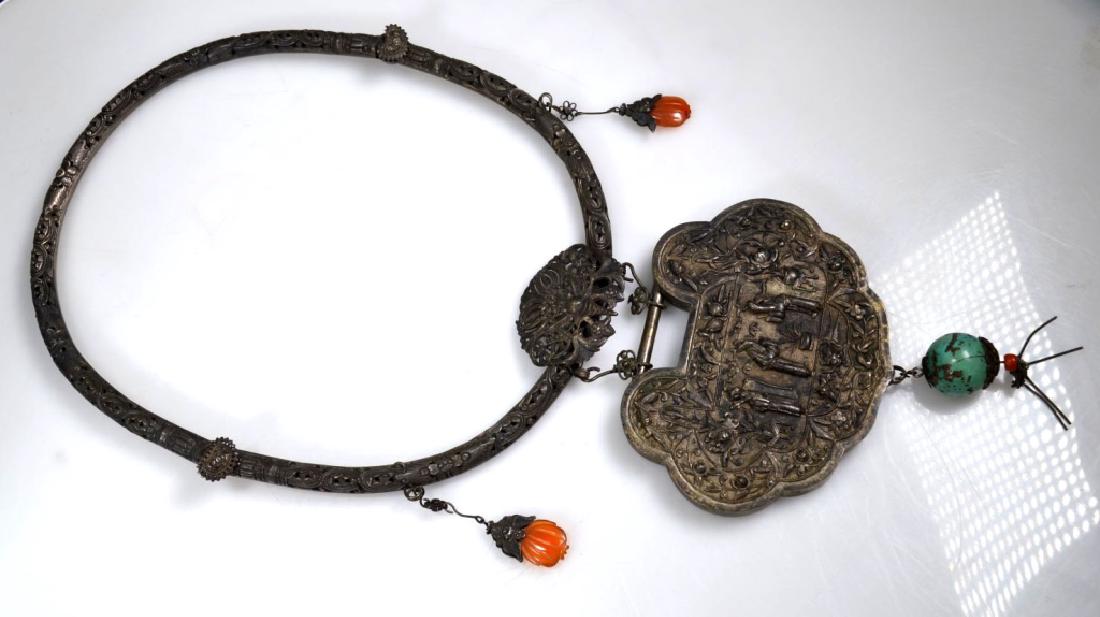 19th C Chinese Engraved Silver "Lock" Necklace (1 of 10)