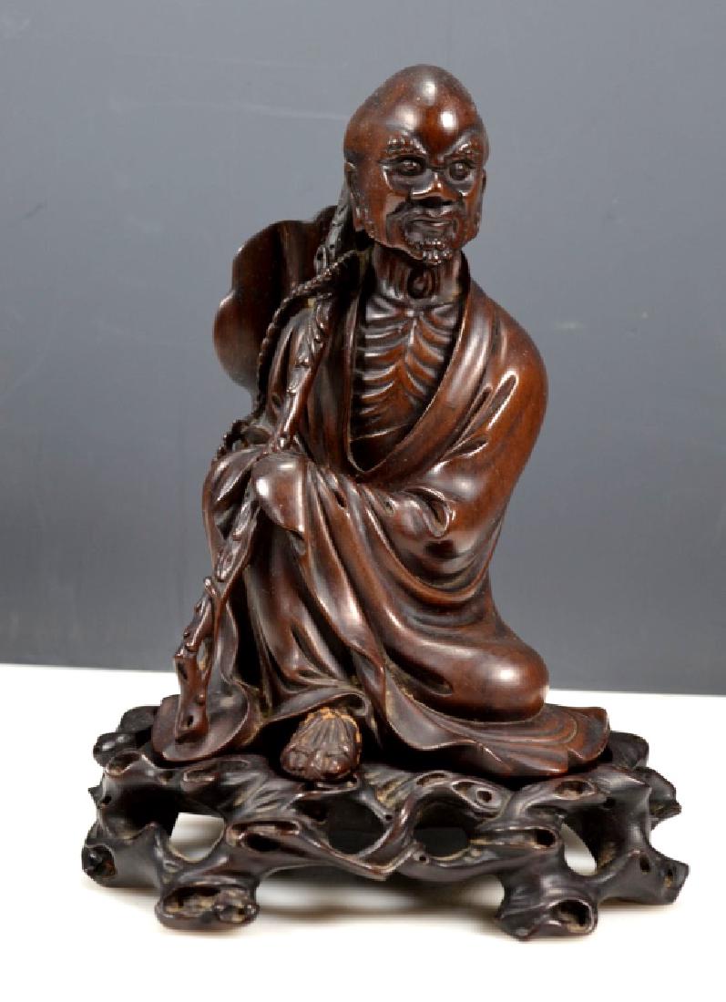 Chinese Carved Hardwood Lohan on Base (1 of 7)