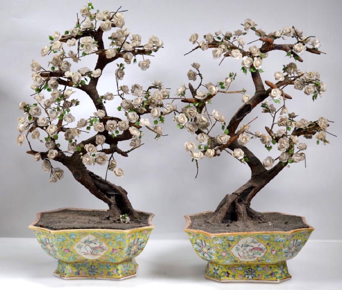 Pair 19th C Chinese Planters Blown Glass Flowers (1 of 11)