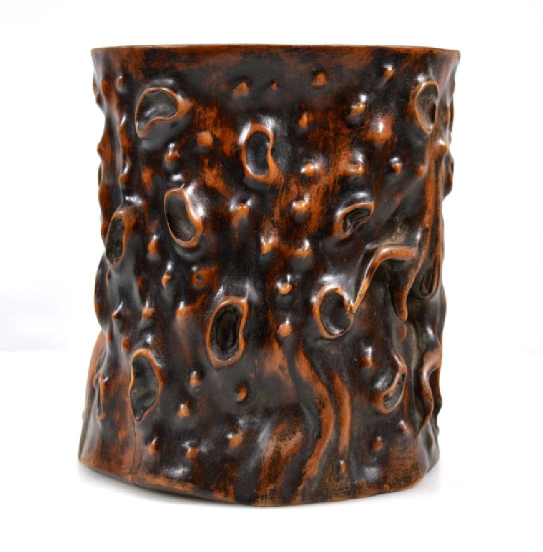 Chinese Carved Hardwood Brush Pot (1 of 7)