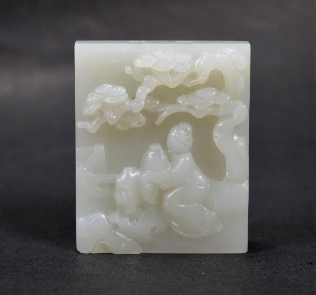 Fine Chinese White Jade Plaque Woman in Garden (1 of 6)