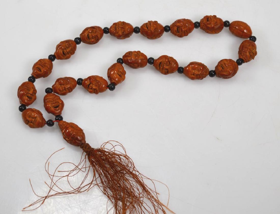 Chinese 18 Lohan Carved Wood Head Beads (1 of 6)