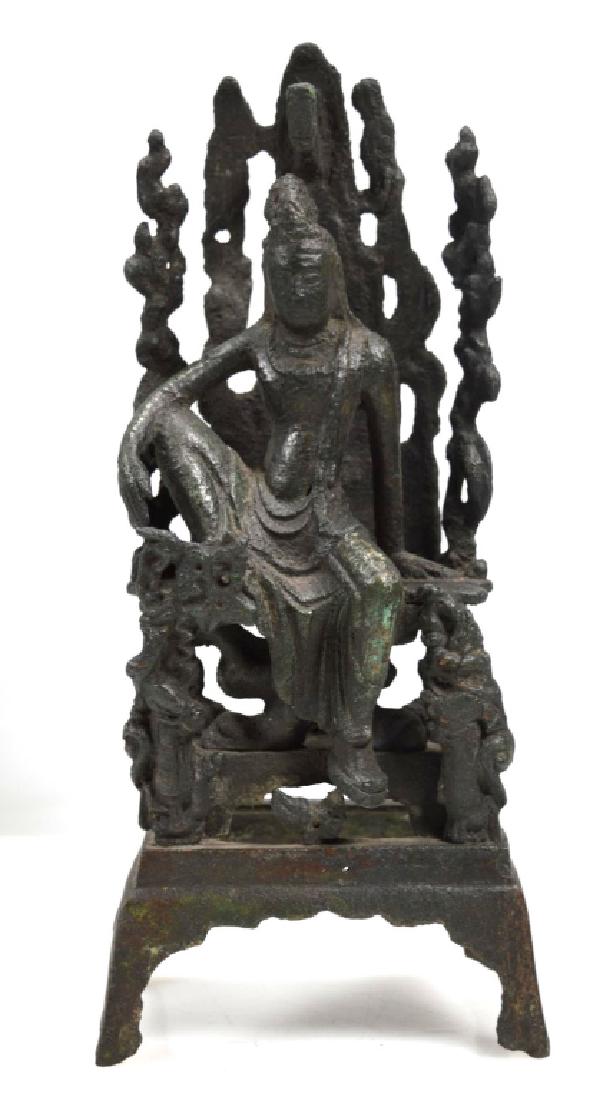 17thC Chinese Bronze Guanyin Seated in Rock Grotto (1 of 7)
