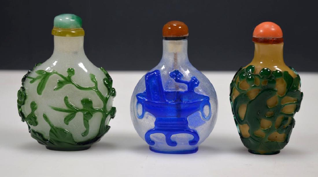 Three Antique Chinese Carved Glass Snuff Bottles (1 of 6)