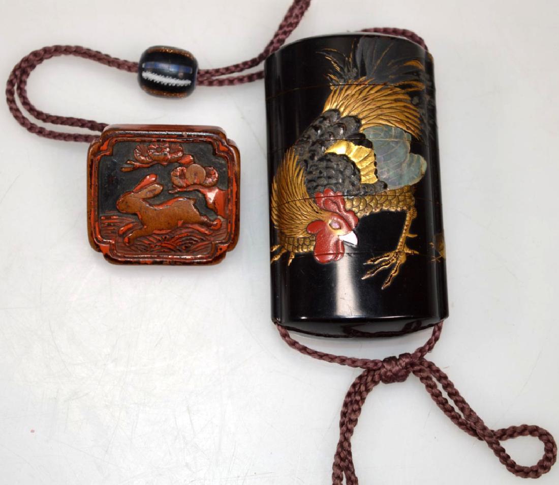 19th C Signed Japanese Lacquer Inro Ojimi Netsuke (1 of 8)