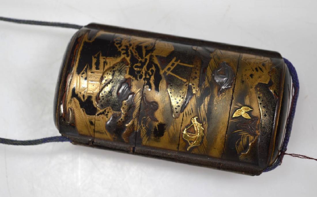 19th C Japanese Lacquer 5 Part Gold inlay Inro (1 of 8)