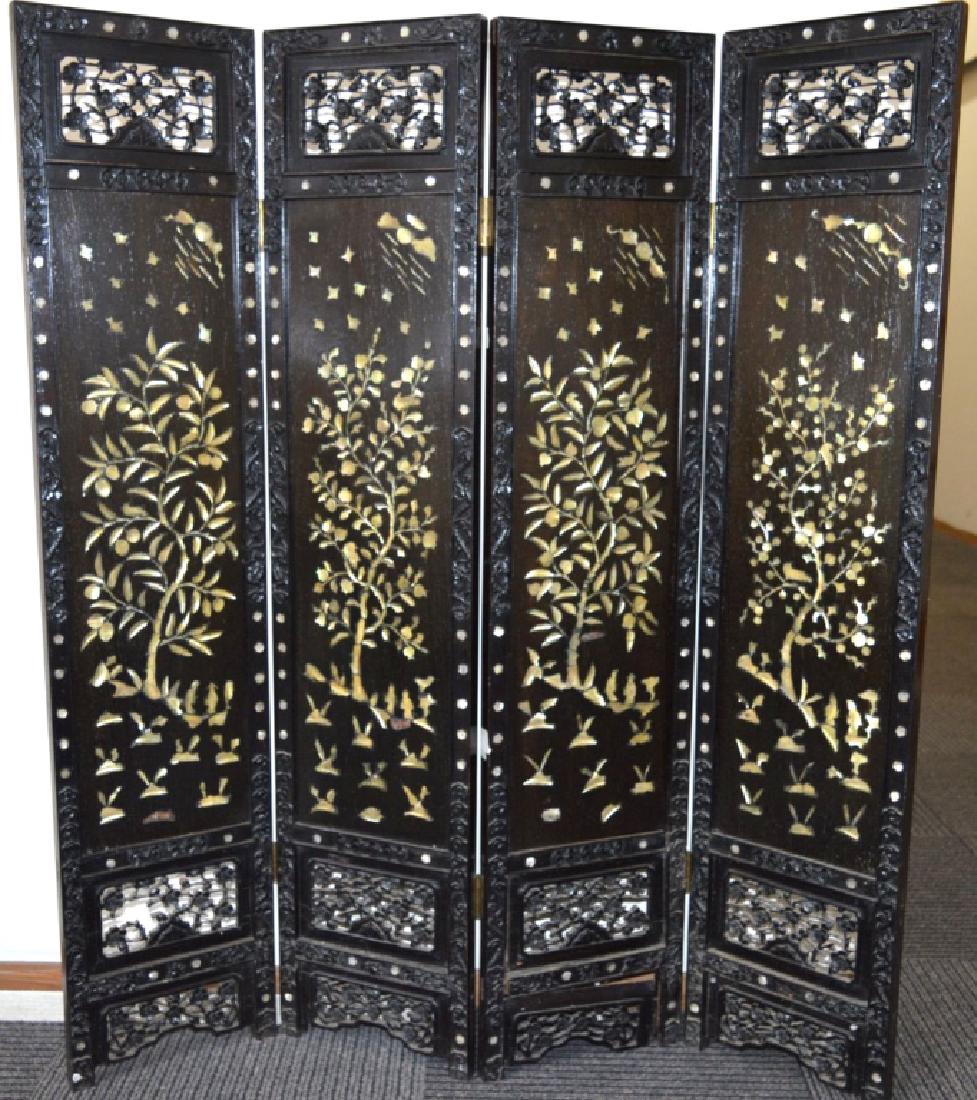 Chinese Hardwood & Mother-of-Pearl 4 Panel Screen (1 of 7)