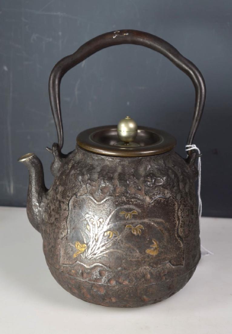 Fine 19 C Japanese Iron Tetsubin Silver Gold Inlay (1 of 11)