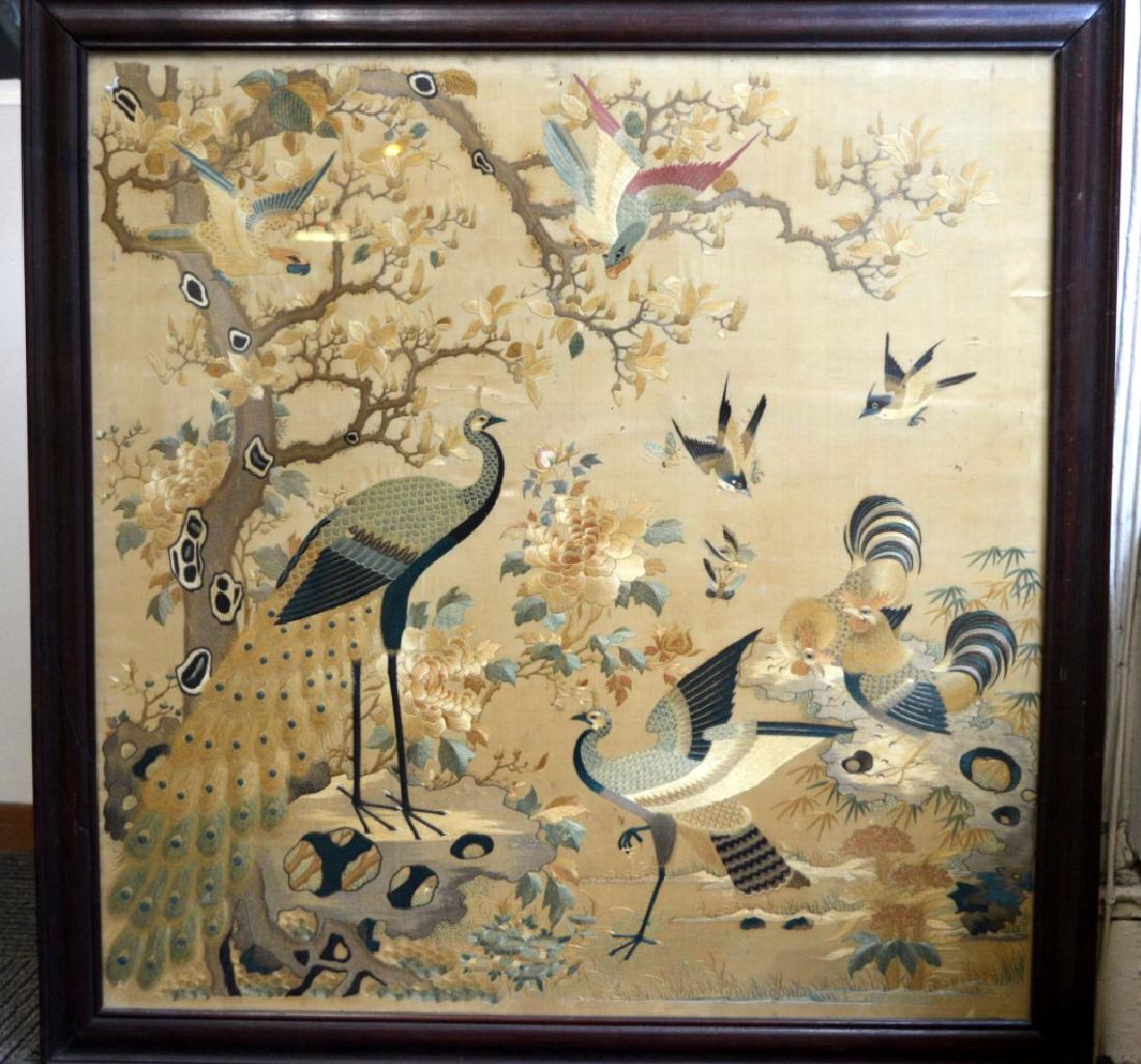 Antique Lg Chinese Silk Embroidery Hardwood Frame (1 of 8)