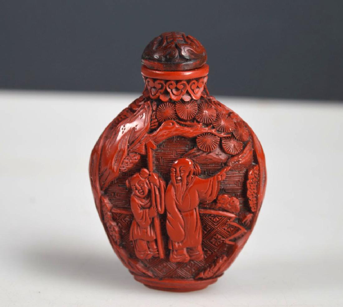 Qing Chinese Carved Red Cinnabar Lacquer Snuff (1 of 6)