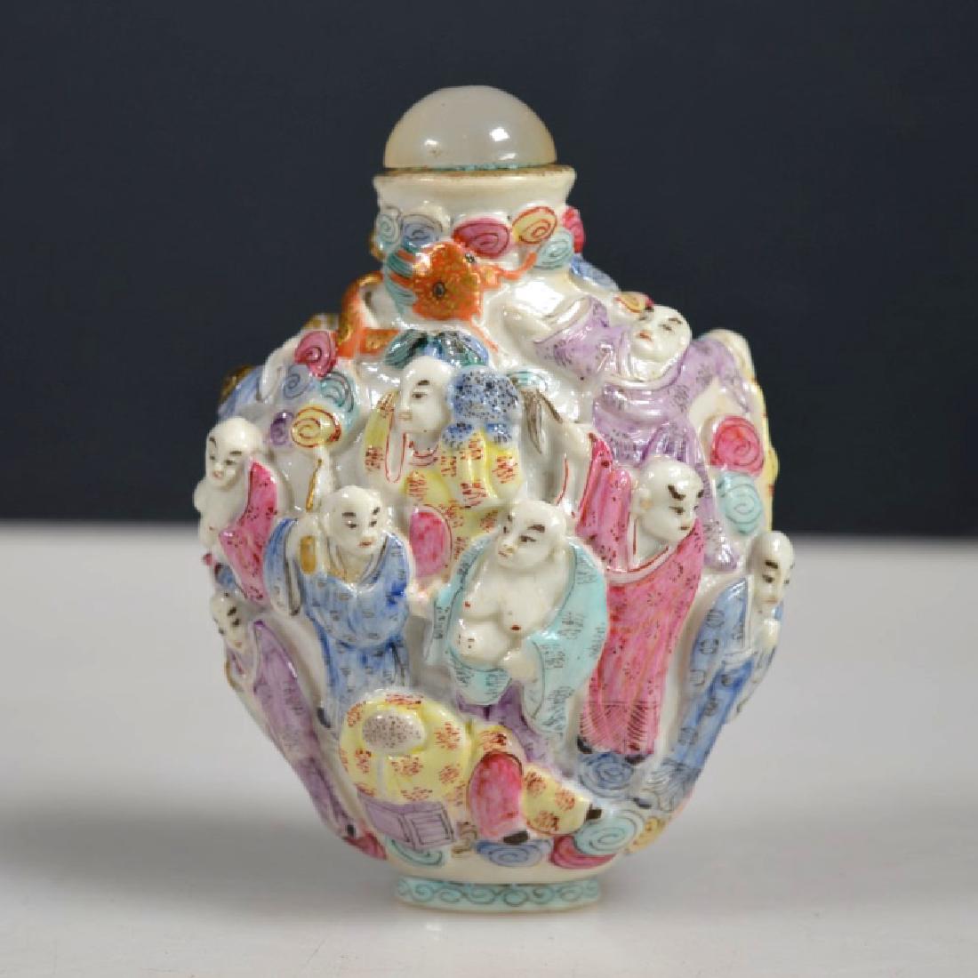 Chinese Qing Biscuit Porcelain "18 Lohan" Snuff (1 of 7)