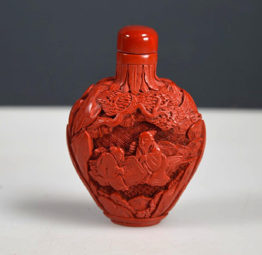 Qing Chinese Carved Red Cinnabar Lacquer Snuff (1 of 7)