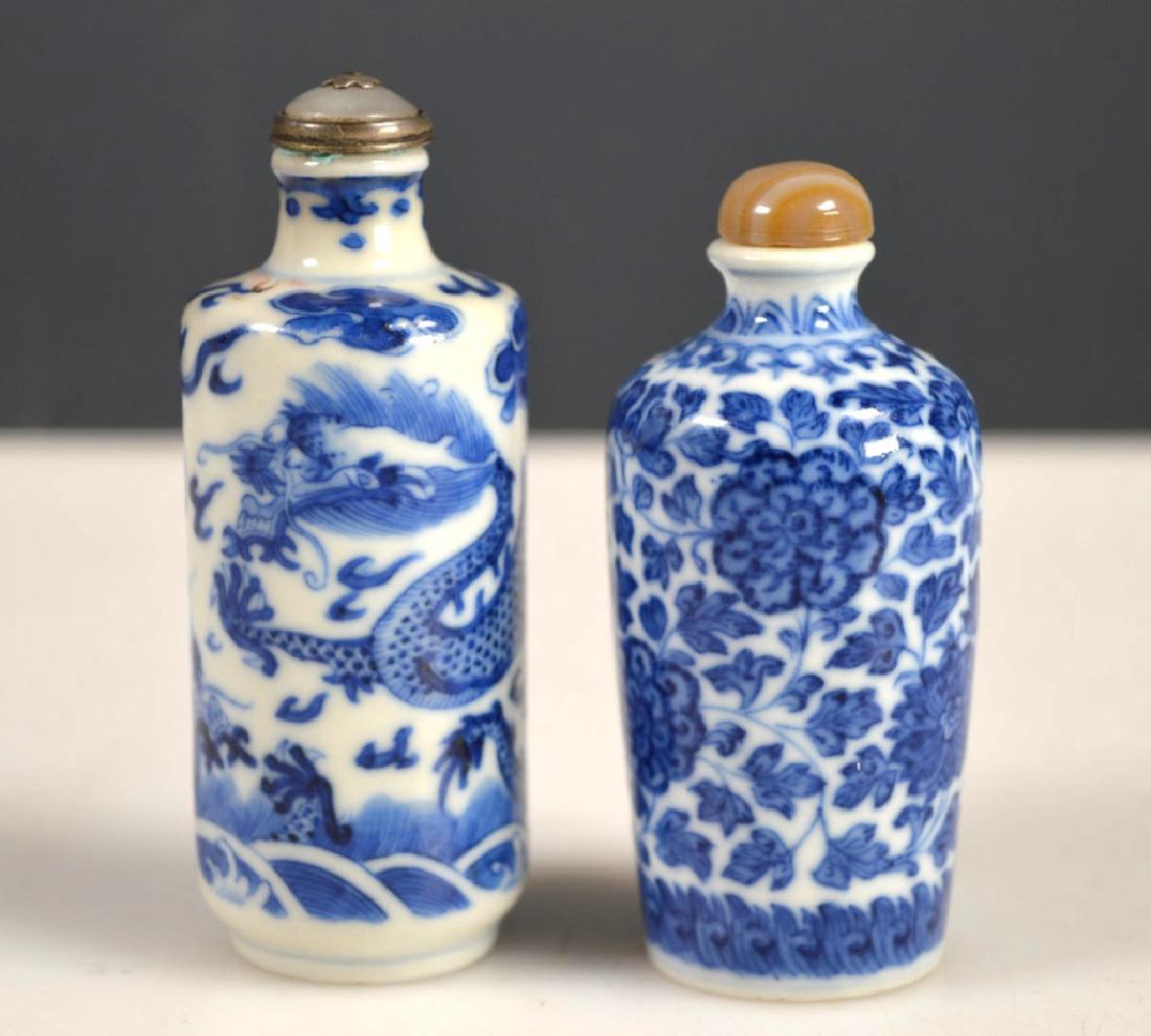 Two 19th C Chinese Blue &White Porcelain Snuffs (1 of 5)