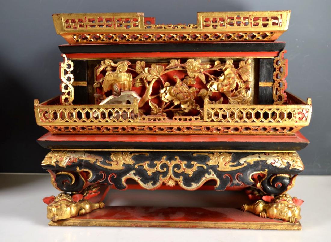 Qing Chinese Canton Gold, Red, Black Lacquer Stand (1 of 8)