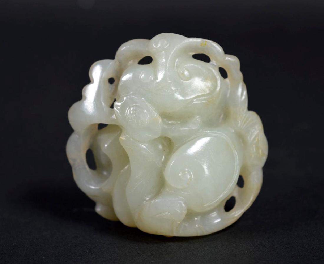 19th C Chinese Carved Jade Bat & Lingzhi Pendant (1 of 5)