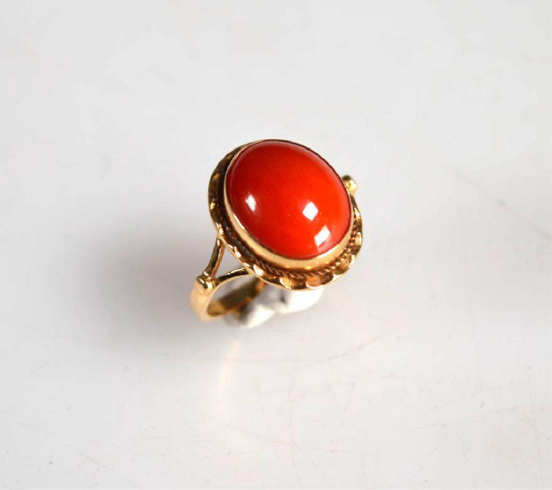 Dark Coral Cabochon in 18K Yellow Gold Ring (1 of 5)