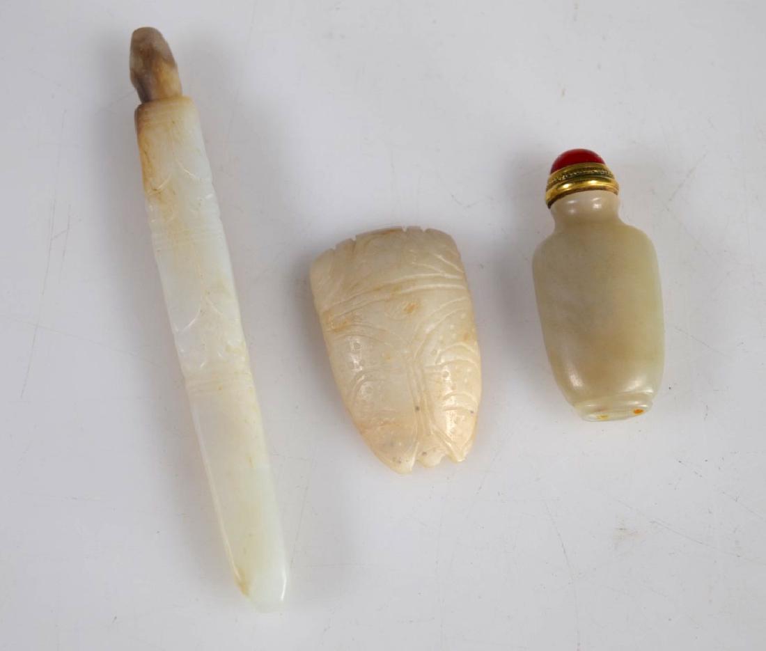 Miniature Chinese Jade Snuff; 2 Archaic Hardstones (1 of 9)