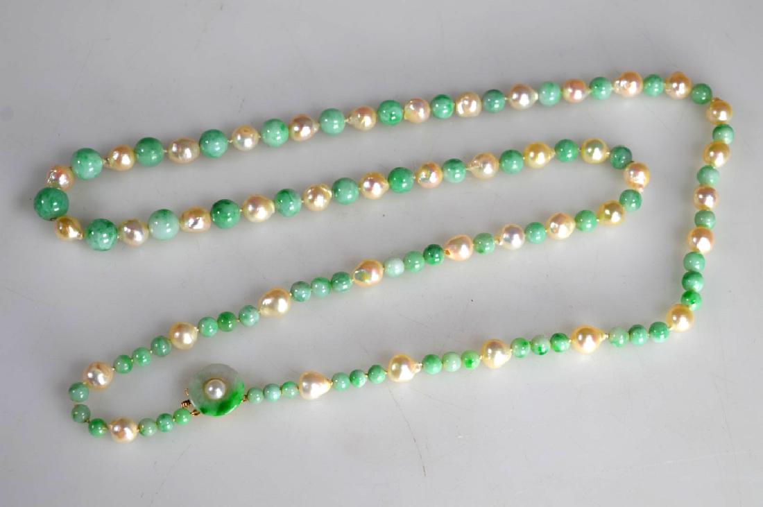Chinese Jadeite round bead and Pearl Necklace, 14K (1 of 6)