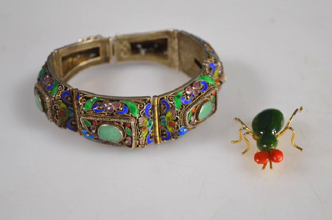 Antique Chinese Jadeite Silver Wire Bracelet; Pin (1 of 8)