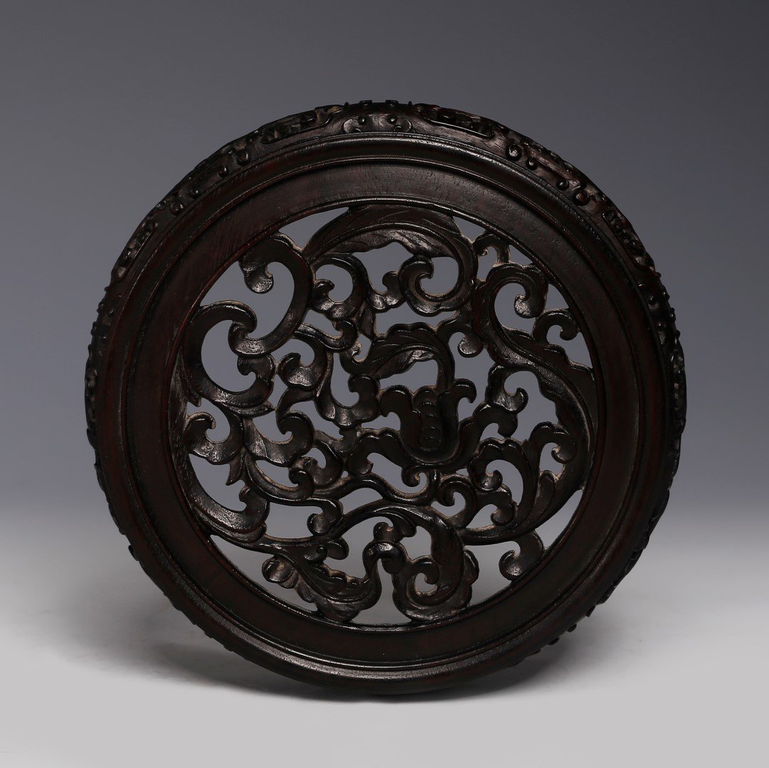 Imperial Chinese Carved Zitan Round Stand with Mark (1 of 7)