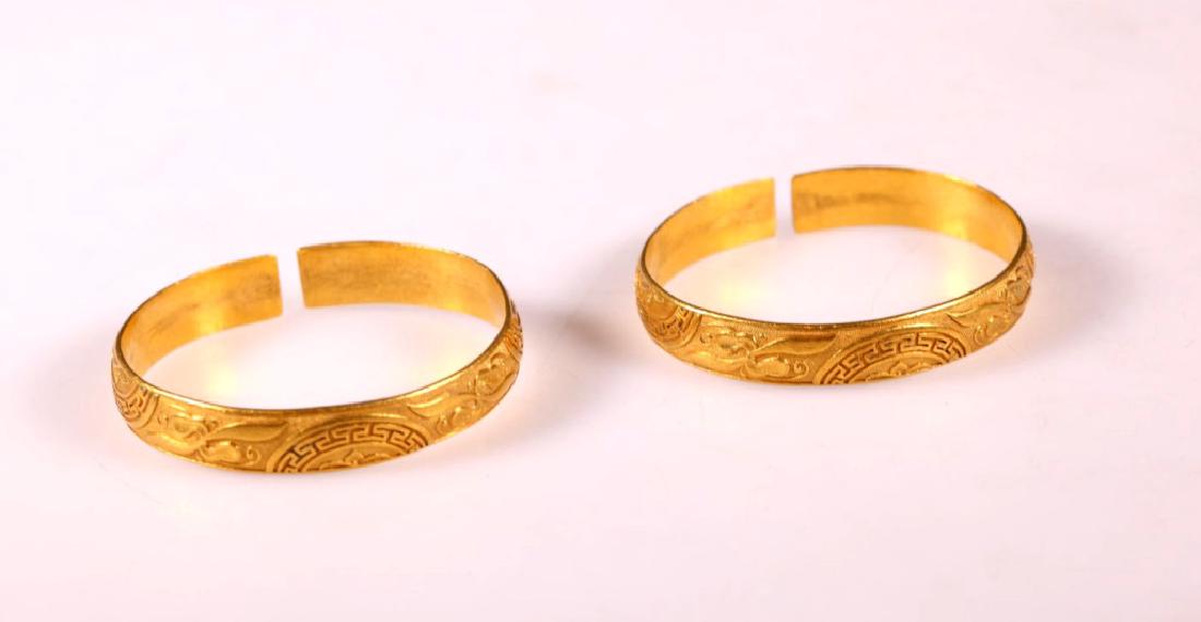Fine Pair Antique Chinese Gold Bangles: 129.5G (1 of 6)