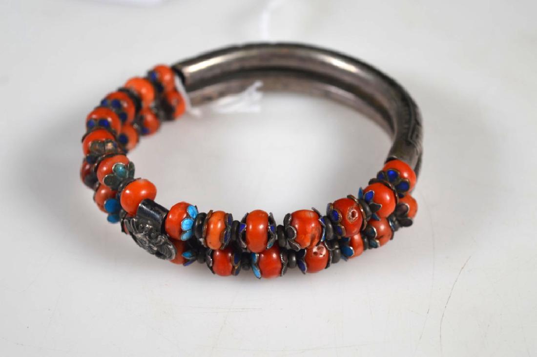 Chinese Enameled Silver & Coral Double Bangle (1 of 5)