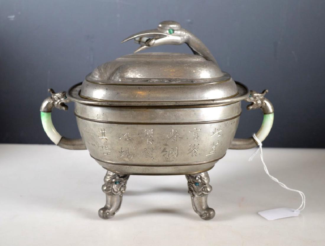 Chinese Pewter 3-Part Warming Server (1 of 7)
